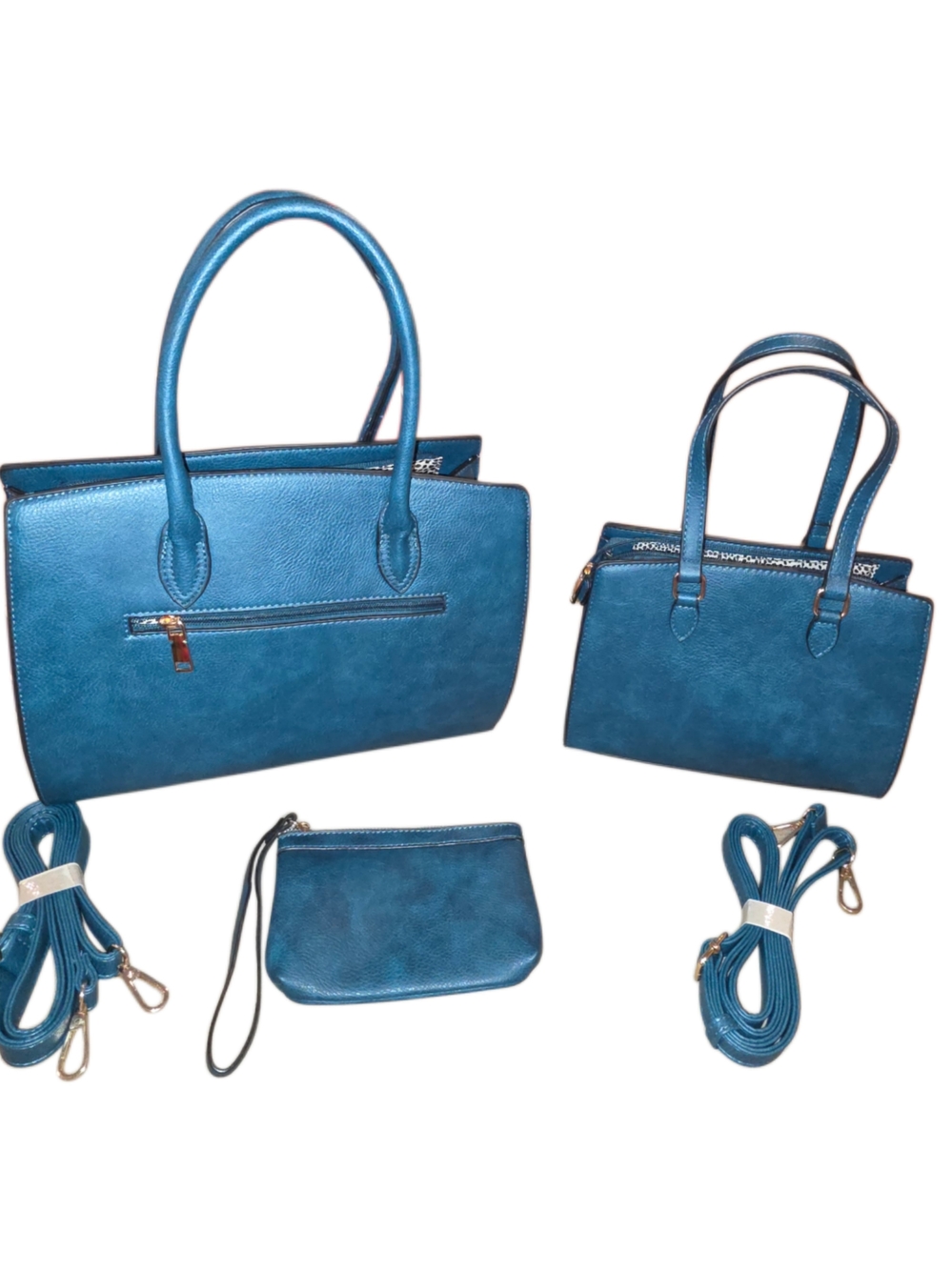 Brand New - 3-Piece Teal Blue Satchel Set - Large Purse, Mini Me & Pouch - Picture 2 of 6